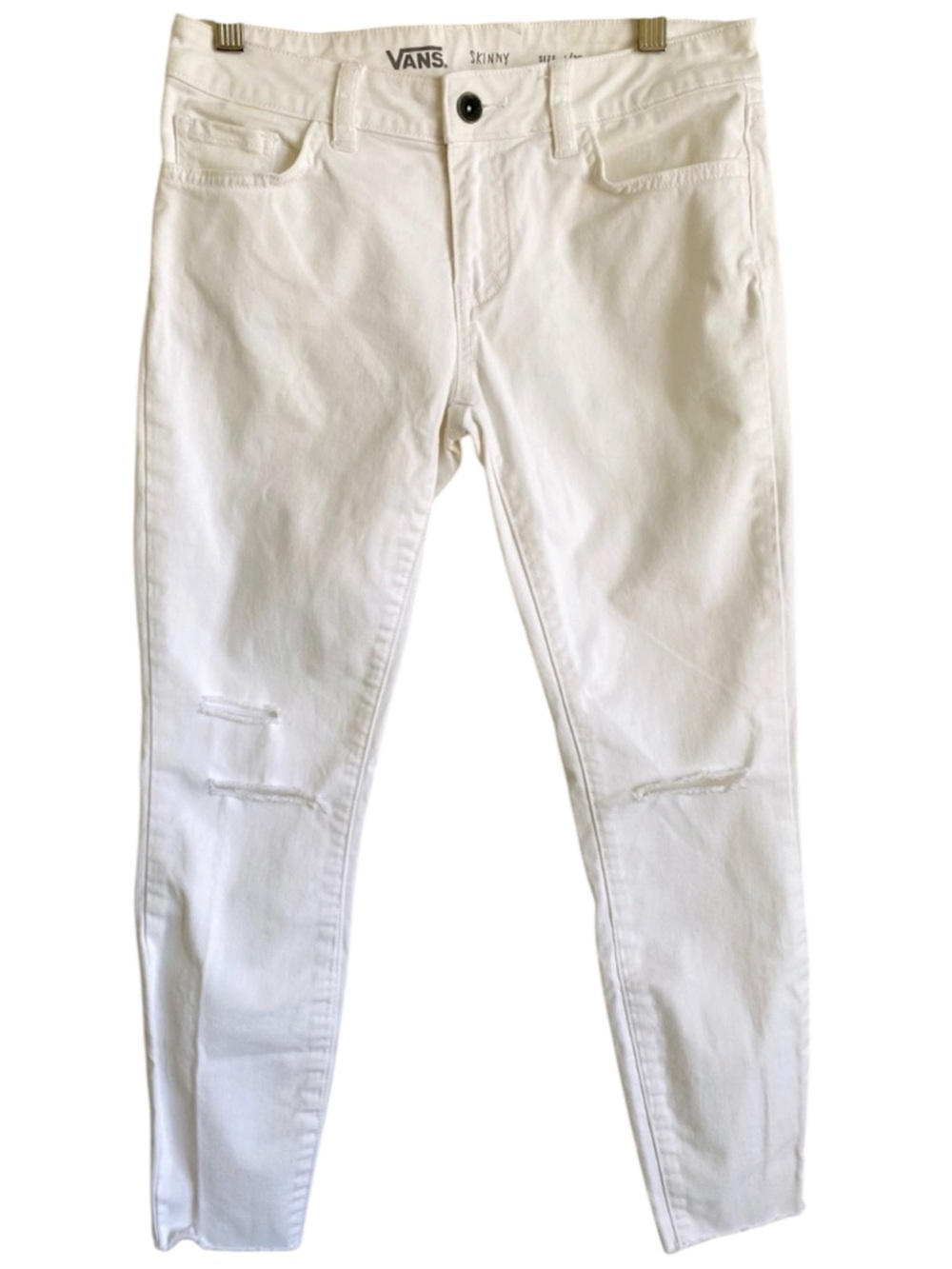 Vans White Skinny Jeans Knee Distress Size 1 Size 25  Streetwear Low-rise Crop